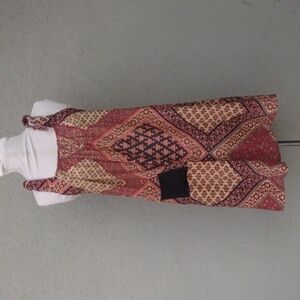Vintage Indus Red and Beige Boho Floral Midi Summer Dress Women's Small